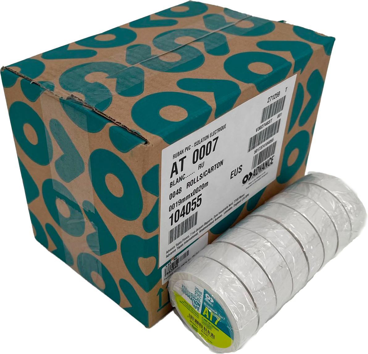 Advance AT7 PVC Tape 19mm x 20m Wit- per rol