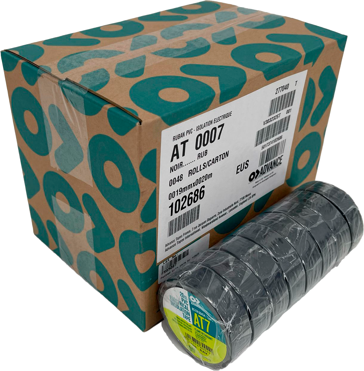 Advance AT7 PVC Tape 19mm x 20m Zwart - per rol